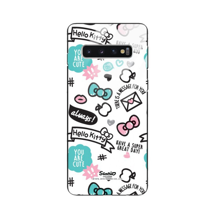 ETUI BLACK CASE GLASS NA TELEFON SAMSUNG GALAXY S10 ST_HELLO-KITTY297