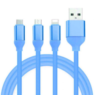 KABEL USB 3w1 GUMOWY NIEBIESKI