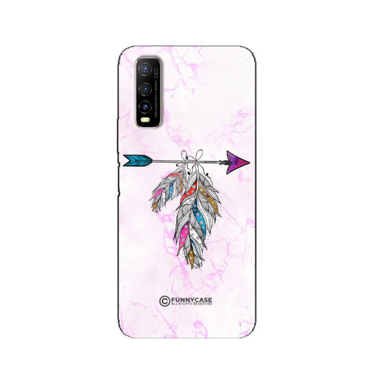 ETUI BLACK CASE GLASS NA TELEFON VIVO Y70s PASTELOWE PIÓRO BOHO