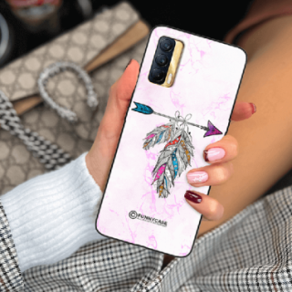 ETUI BLACK CASE GLASS NA TELEFON REALME V15 PASTELOWE PIÓRO BOHO