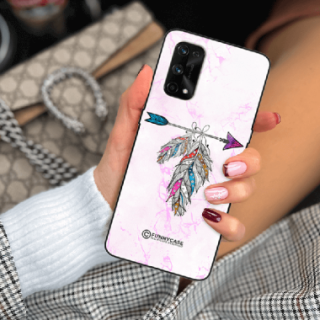 ETUI BLACK CASE GLASS NA TELEFON REALME X7 PRO PASTELOWE PIÓRO BOHO