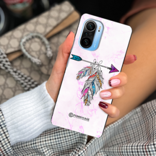 ETUI BLACK CASE GLASS NA TELEFON XIAOMI REDMI K40 / K40 PRO PASTELOWE PIÓRO BOHO