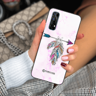 ETUI BLACK CASE GLASS NA TELEFON REALME 7 PASTELOWE PIÓRO BOHO