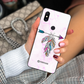 ETUI BLACK CASE GLASS NA TELEFON XIAOMI Mi MIX 3 PASTELOWE PIÓRO BOHO