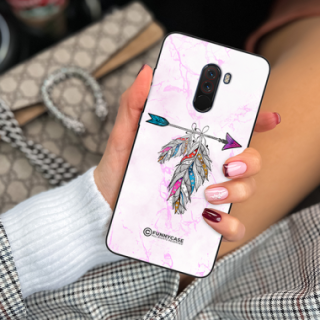 ETUI BLACK CASE GLASS NA TELEFON XIAOMI POCO F1 PASTELOWE PIÓRO BOHO