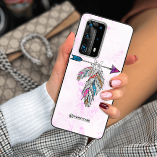 ETUI BLACK CASE GLASS NA TELEFON HUAWEI P40 PRO PLUS PASTELOWE PIÓRO BOHO