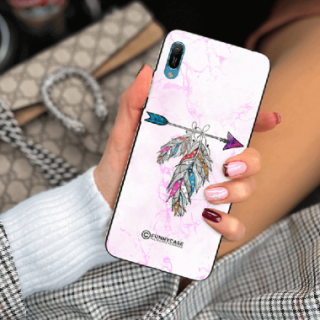 ETUI BLACK CASE GLASS NA TELEFON HUAWEI Y6 2019 PASTELOWE PIÓRO BOHO