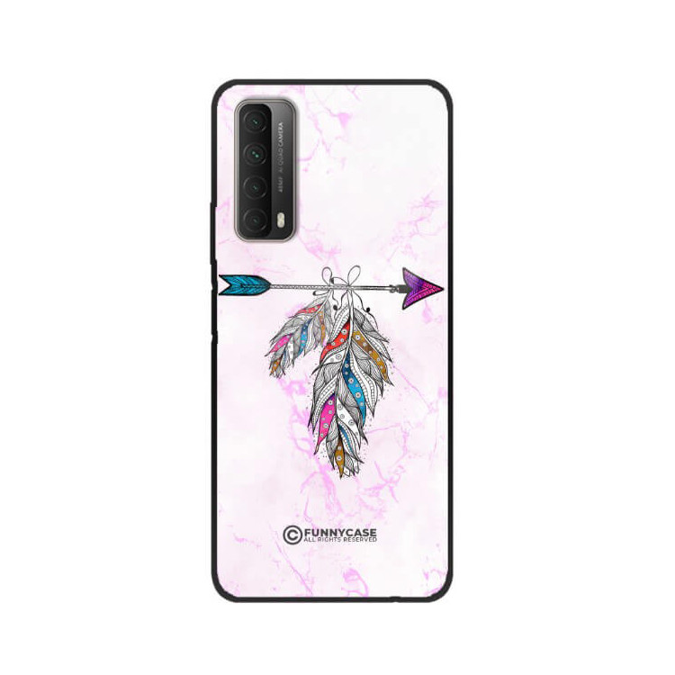 ETUI BLACK CASE GLASS NA TELEFON HUAWEI P SMART 2021 / Y7a PASTELOWE PIÓRO BOHO