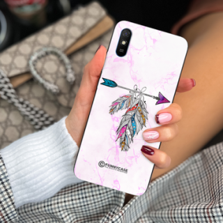 ETUI BLACK CASE GLASS NA TELEFON XIAOMI REDMI 9A PASTELOWE PIÓRO BOHO