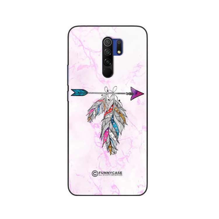 ETUI BLACK CASE GLASS NA TELEFON XIAOMI REDMI 9 PASTELOWE PIÓRO BOHO