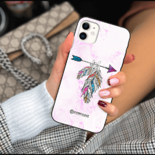 ETUI BLACK CASE GLASS NA TELEFON APPLE IPHONE 11 PASTELOWE PIÓRO BOHO