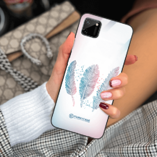 ETUI BLACK CASE GLASS NA TELEFON REALME C11 PIÓRA BOHO