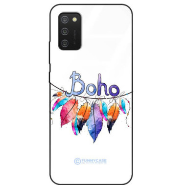 ETUI BLACK CASE GLASS NA TELEFON SAMSUNG GALAXY A02S PIÓRA ETNO