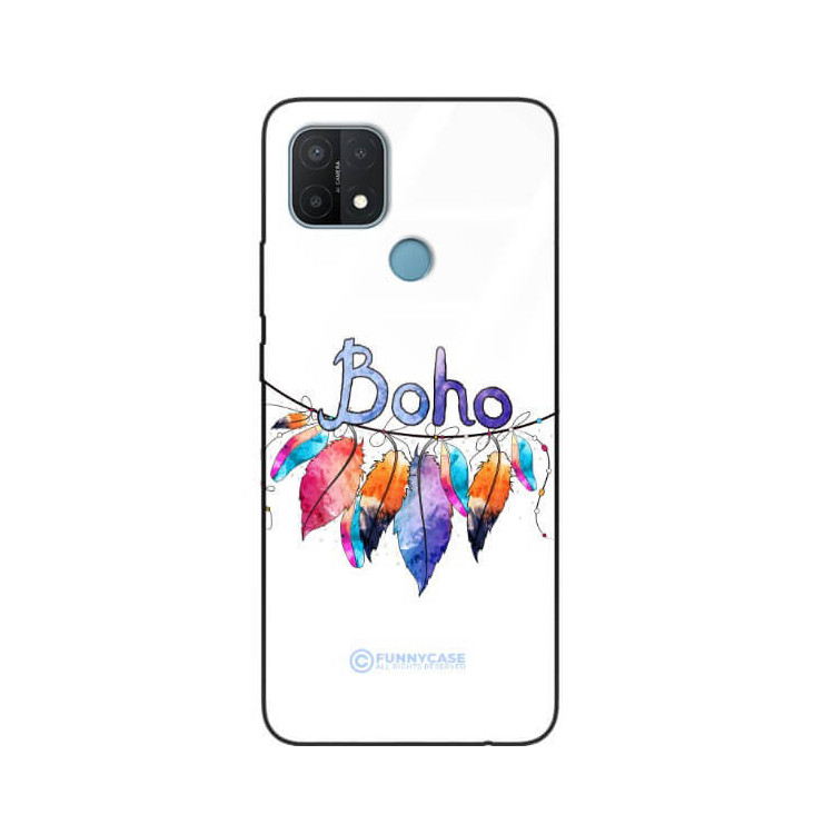 ETUI BLACK CASE GLASS NA TELEFON OPPO A15 / A15s / A35 PIÓRA ETNO