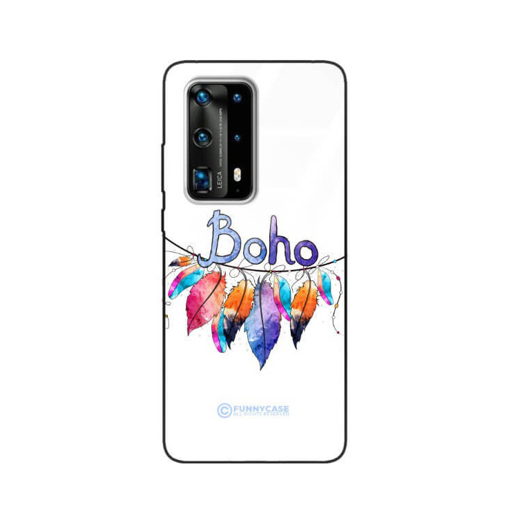 ETUI BLACK CASE GLASS NA TELEFON HUAWEI P40 PRO PLUS PIÓRA ETNO