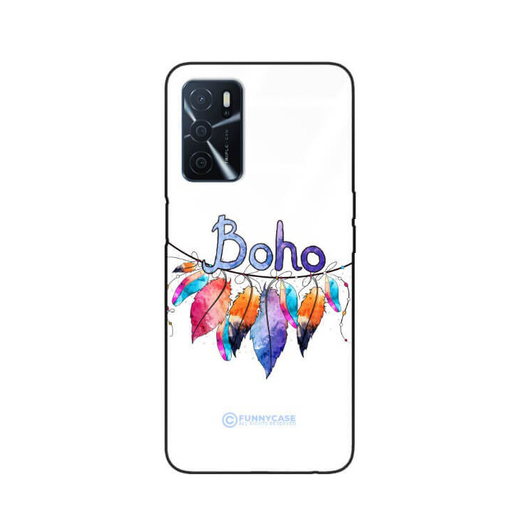 ETUI BLACK CASE GLASS NA TELEFON OPPO A16 / A16S PIÓRA ETNO