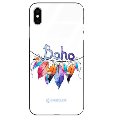 ETUI BLACK CASE GLASS NA TELEFON APPLE IPHONE XS PIÓRA ETNO