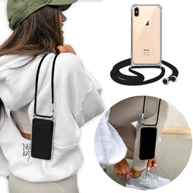 Crossbody Etui do APPLE IPHONE XS MAX Ochronne Czarny Sznurek