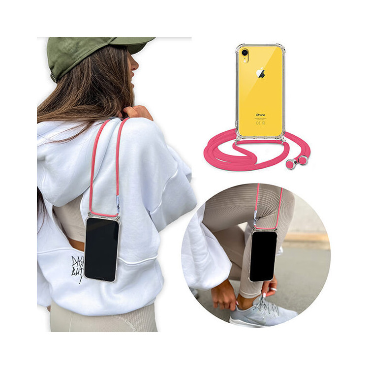 Crossbody Etui do APPLE IPHONE XR Ochronne Różowy Sznurek