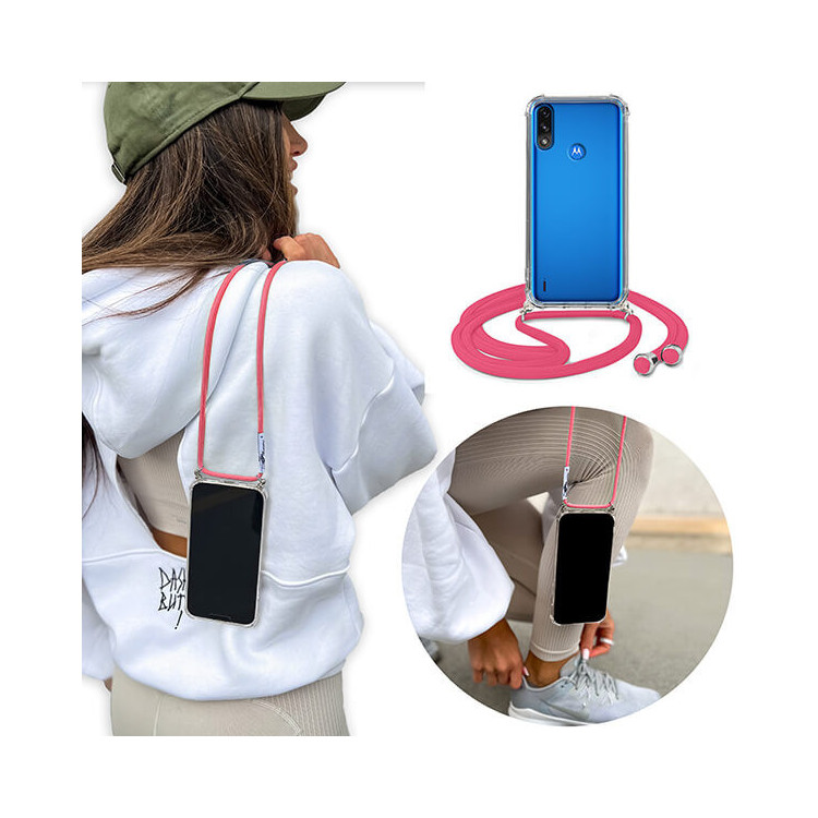 Crossbody Etui do MOTOROLA MOTO E7 POWER Ochronne Różowy Sznurek