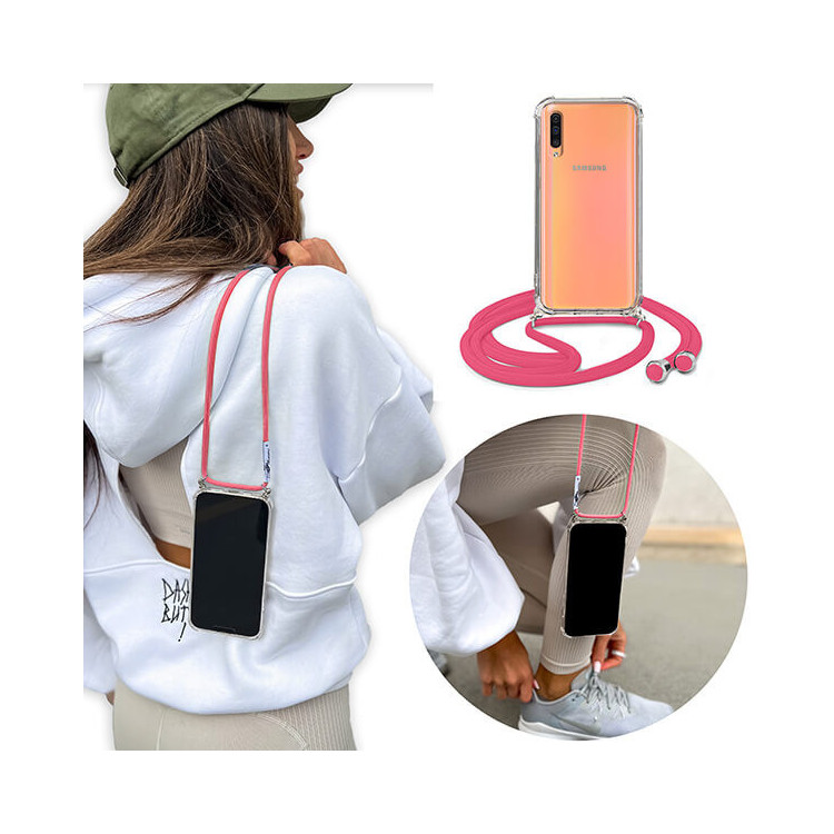 Crossbody Etui do SAMSUNG GALAXY A50 Ochronne Różowy Sznurek