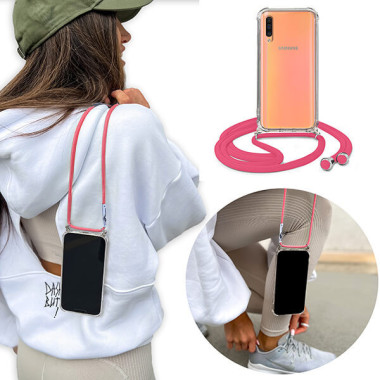 Crossbody Etui do SAMSUNG GALAXY A50 Ochronne Różowy Sznurek