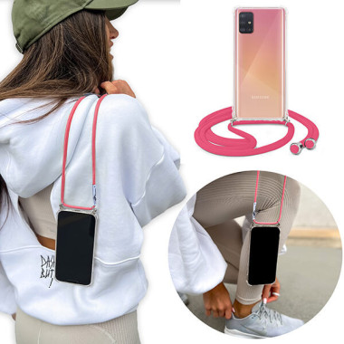 Crossbody Etui do SAMSUNG GALAXY A51 Ochronne Różowy Sznurek