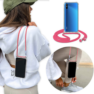 Crossbody Etui do XIAOMI REDMI 9A Ochronne Różowy Sznurek