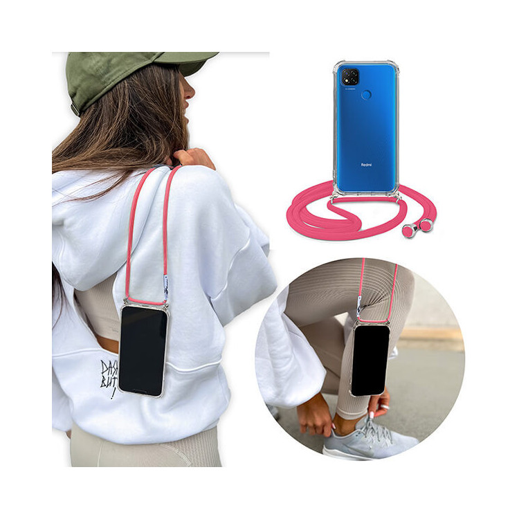 Crossbody Etui do XIAOMI REDMI 9C Ochronne Różowy Sznurek