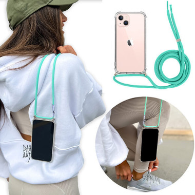 Crossbody Etui do APPLE IPHONE 13 Ochronne Turkusowy Sznurek