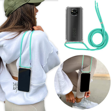 Crossbody Etui do XIAOMI POCO X3 PRO Ochronne Turkusowy Sznurek