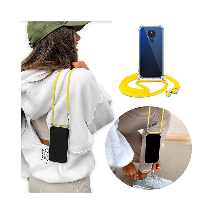 Crossbody Etui do MOTOROLA MOTO E7 PLUS Ochronne Żółty Sznurek