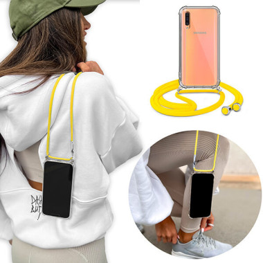 Crossbody Etui do SAMSUNG GALAXY A50 Ochronne Żółty Sznurek