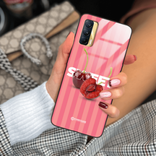 ETUI BLACK CASE GLASS NA TELEFON REALME V15 CZEREŚNIE