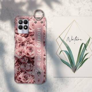 ETUI Z PASKIEM NA TELEFON REALME 8I RÓŻOWE RÓŻE