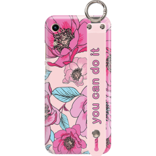 ETUI Z PASKIEM NA TELEFON HUAWEI HONOR 8A RÓŻOWE KWIATY