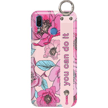 ETUI Z PASKIEM NA TELEFON HUAWEI HONOR PLAY RÓŻOWE KWIATY