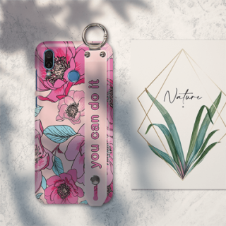 ETUI Z PASKIEM NA TELEFON HUAWEI HONOR PLAY RÓŻOWE KWIATY