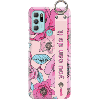 ETUI Z PASKIEM NA TELEFON MOTOROLA G60S RÓŻOWE KWIATY