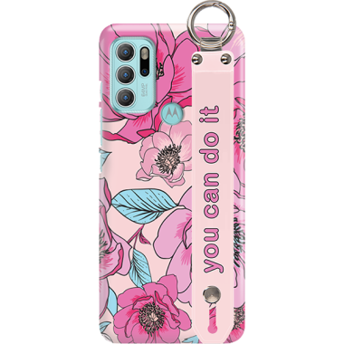 ETUI Z PASKIEM NA TELEFON MOTOROLA G60S RÓŻOWE KWIATY