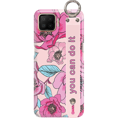 ETUI Z PASKIEM NA TELEFON OPPO F17 RÓŻOWE KWIATY