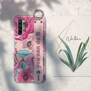 ETUI Z PASKIEM NA TELEFON OPPO FIND X2 LITE RÓŻOWE KWIATY