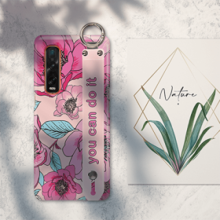 ETUI Z PASKIEM NA TELEFON OPPO FIND X2 PRO RÓŻOWE KWIATY