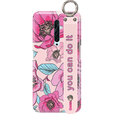 ETUI Z PASKIEM NA TELEFON OPPO RENO 2 RÓŻOWE KWIATY