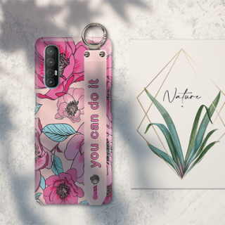 ETUI Z PASKIEM NA TELEFON OPPO RENO 3 PRO RÓŻOWE KWIATY