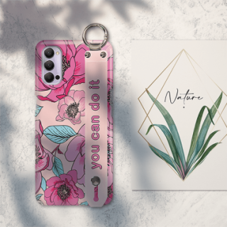 ETUI Z PASKIEM NA TELEFON OPPO RENO 4 RÓŻOWE KWIATY