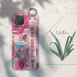 ETUI Z PASKIEM NA TELEFON OPPO RENO 4Z 5G RÓŻOWE KWIATY