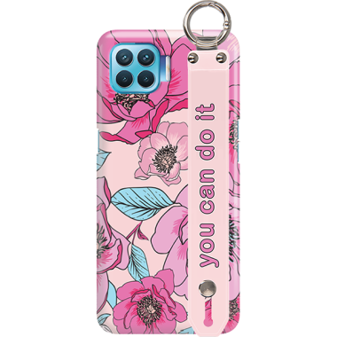 ETUI Z PASKIEM NA TELEFON OPPO RENO 4 LITE RÓŻOWE KWIATY