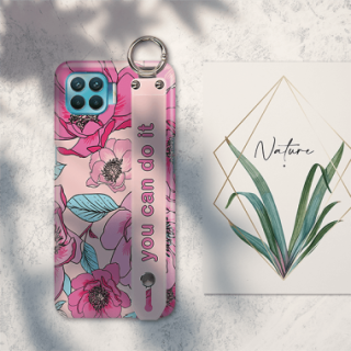 ETUI Z PASKIEM NA TELEFON OPPO RENO 4 LITE RÓŻOWE KWIATY