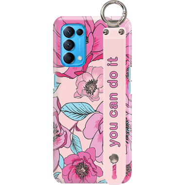 ETUI Z PASKIEM NA TELEFON OPPO RENO 5 RÓŻOWE KWIATY